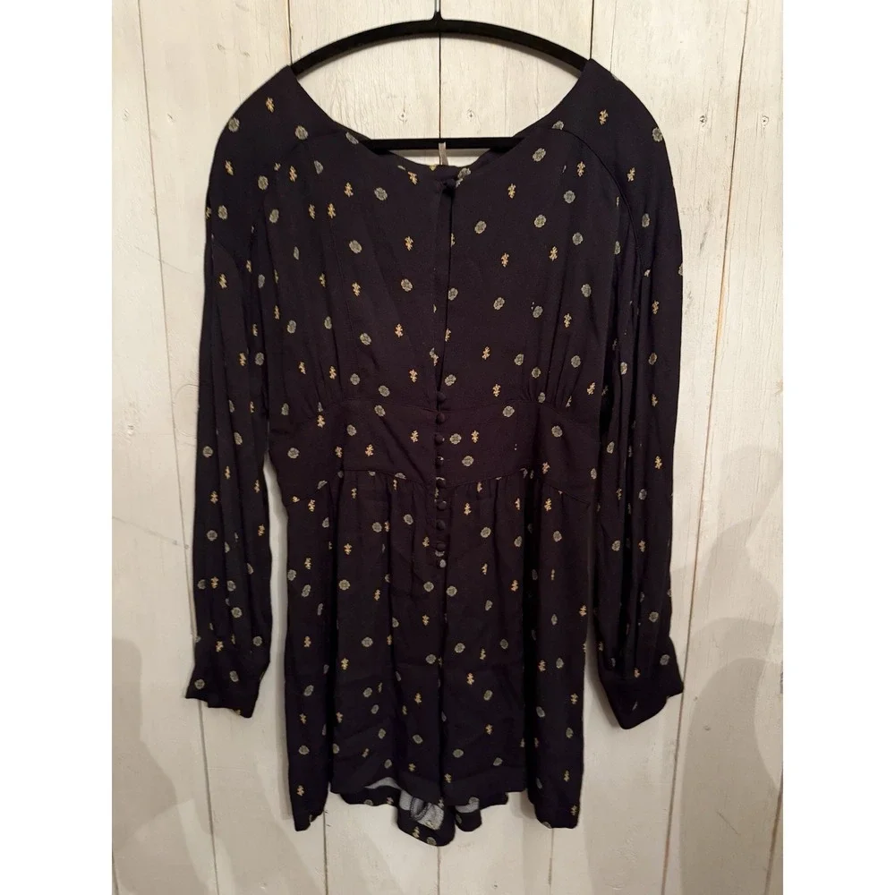 Free People Love Grows Romper Printed‎ Lg Black Keyhole Boho Jumpsuit